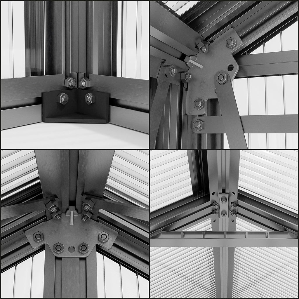 Topas 6 7.4x12.6 ft Walk in Greenhouse, Clear Polycarbonate | Double sliding door, 3 roof vents, twin wall panels