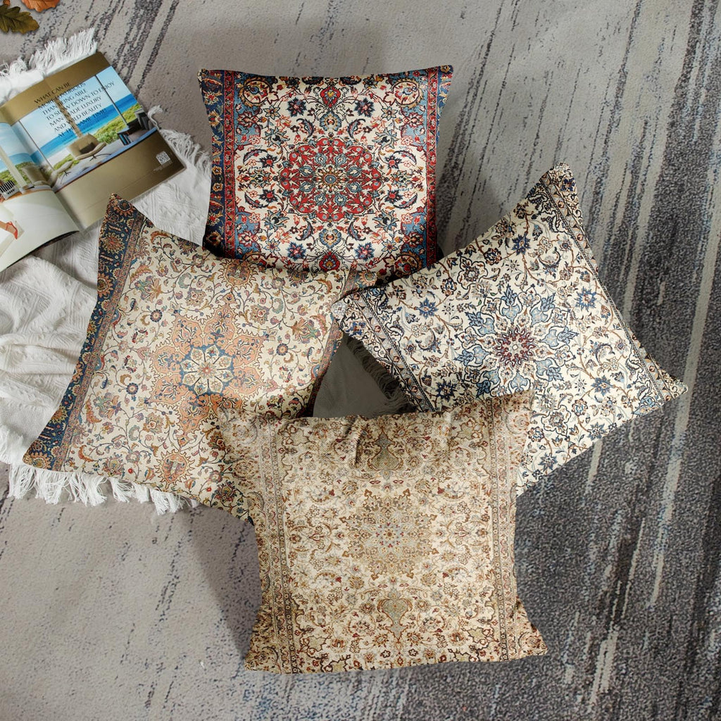 Linen Throw Pillow Covers Set of 4, 20 x 20 Inch, Boho Mandala