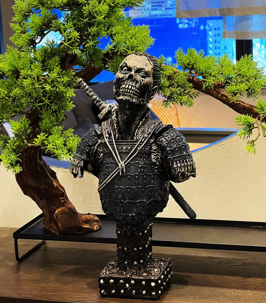 Undead Samurai Zombie Resin Bust Statue Decor (Blue)