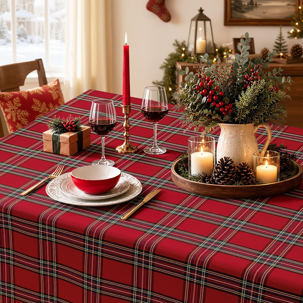 Christmas Checkered Tablecloth Rectangle Christmas Tablecloth Washable