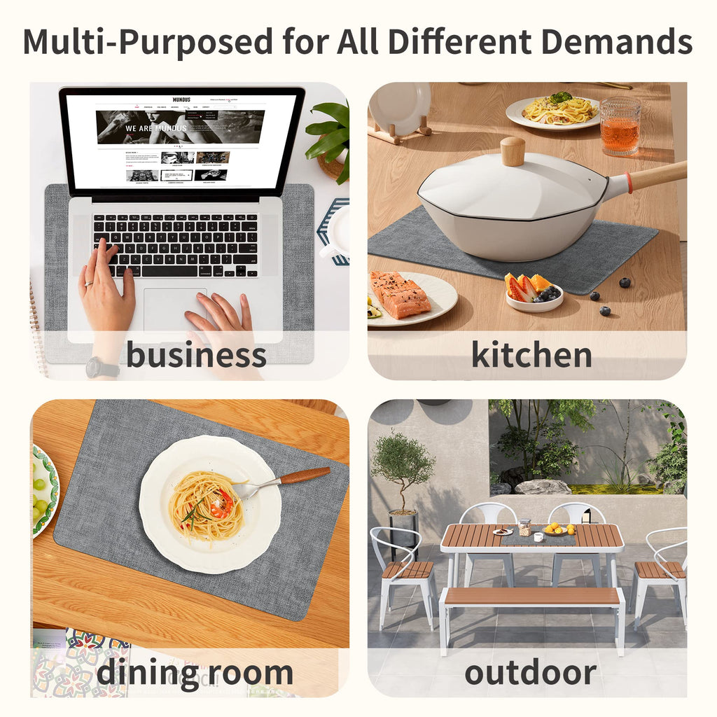 Faux Leather Placemats Set of 6, Easy to Clean, Grey