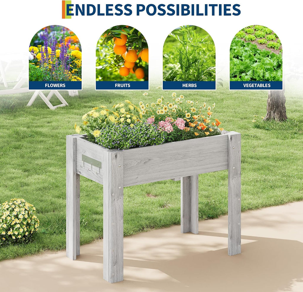 34"x18"x30" Raised Elevated Wooden Garden Planter Box | Reinforced Frame Built-in Hooks Drainage Holes & Matching