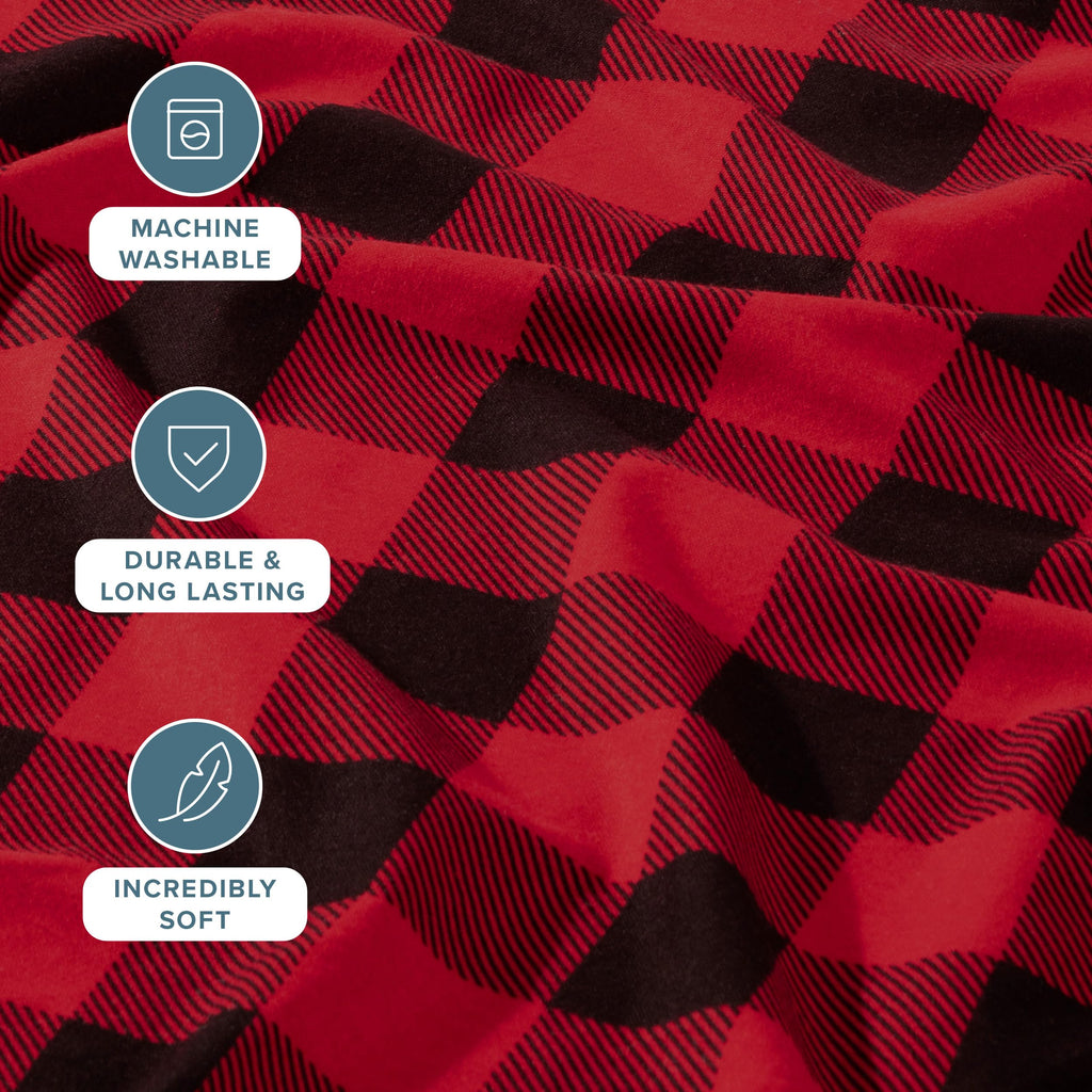 Flannel Sheet Set Prints (Queen, Buffalo Plaid - Red/Black)