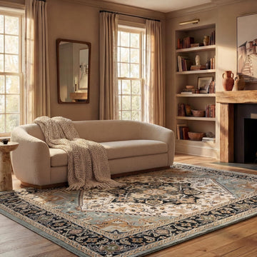 Area Rug 9x12 - Heritage - Large - Grey & Green, Handmade Wool, Traditional Oriental Medallion Design