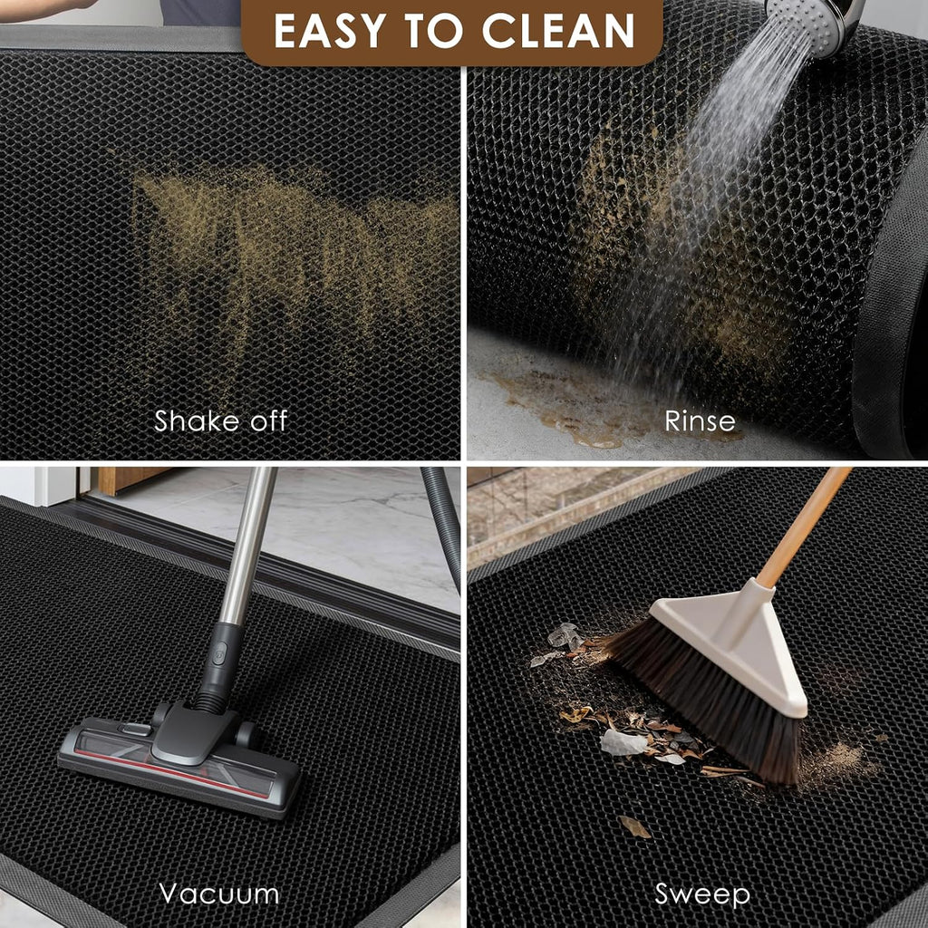 Front Door Mat Outside Entrance, 35"x59" Heavy Duty Non-Slip Doormat | Stretch Mesh, Low-Profile, Dirt Trapper