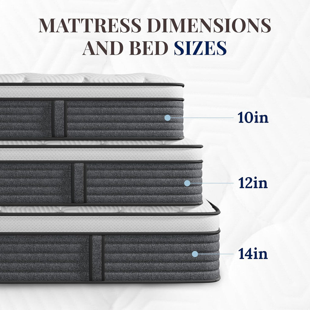 King Size Mattress, 14 Inch Hybrid King Size | Medium Feel Foam and Individual Pocket Springs, Fiberglass Free