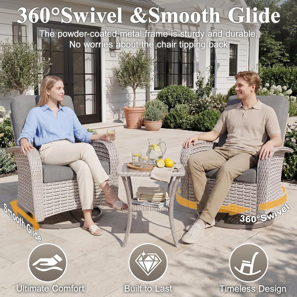 Patio Wicker Chairs Swivel Rocker, Outdoor Swivel Glider Rocker Chairs with Rattan Side Table, All Weather