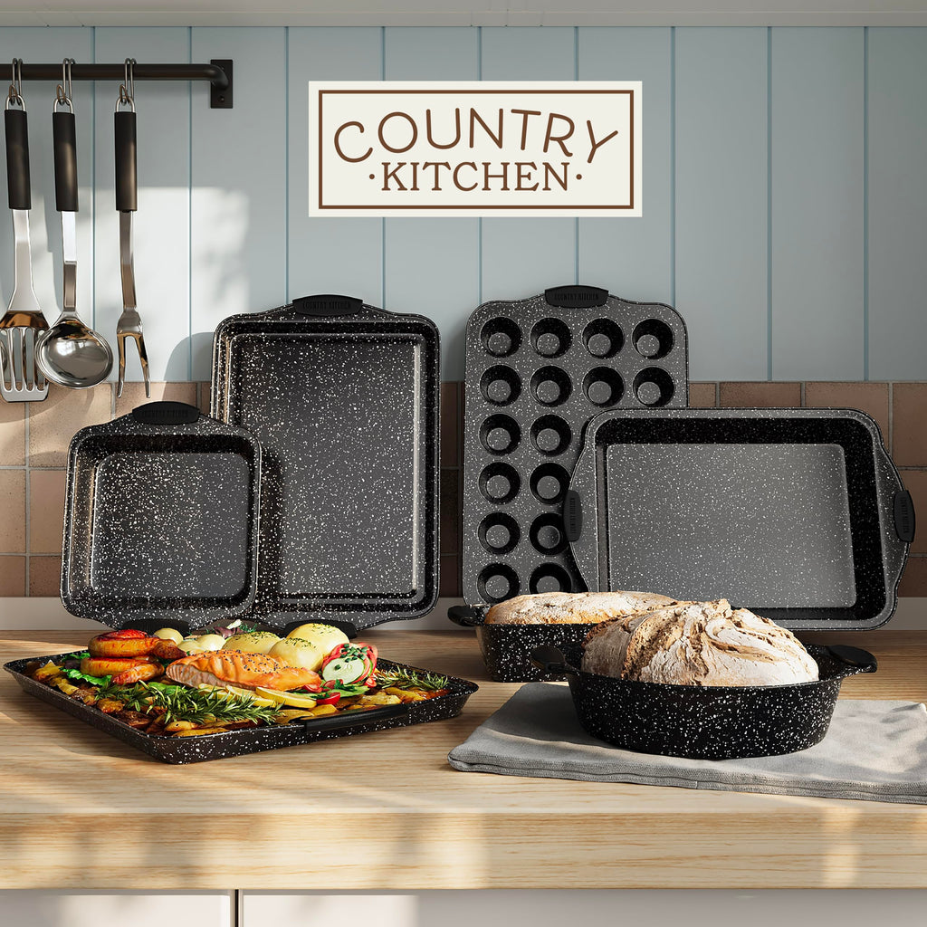 Nonstick Stackable Bakeware Set - Durable, Easy Release Baking Set, Black, 10 Pcs