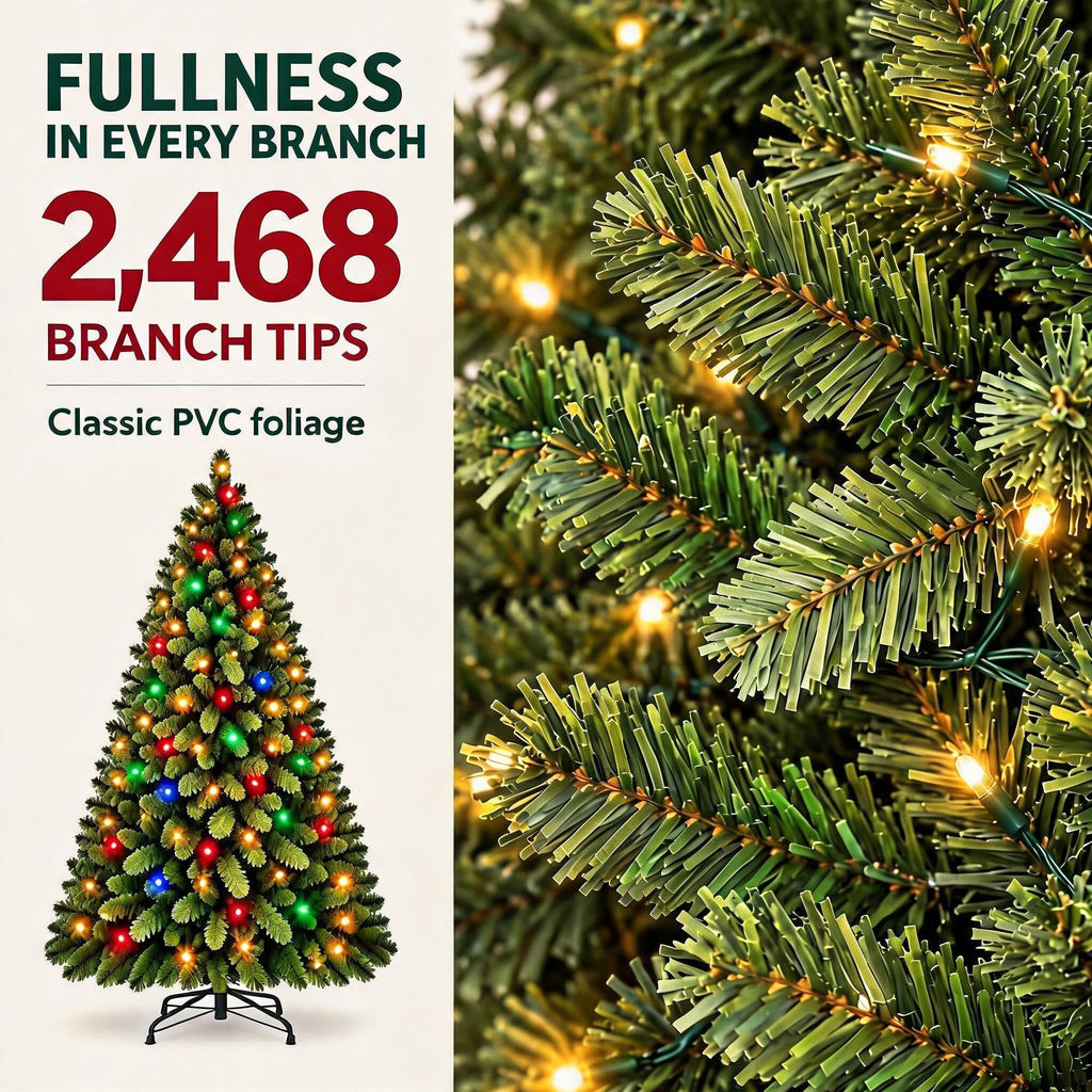 Full Prelit Christmas Tree 9FT, 800 Dual-Color LEDs, 2468 Tips