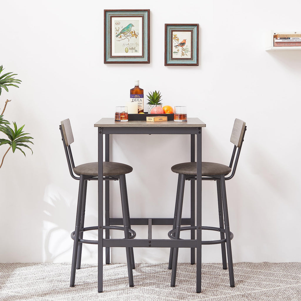 Bar Table Set for 2 with 2 PU Upholstered Stools, Pub Bistro Dinning Table and Stools with Backrest, Counter Height