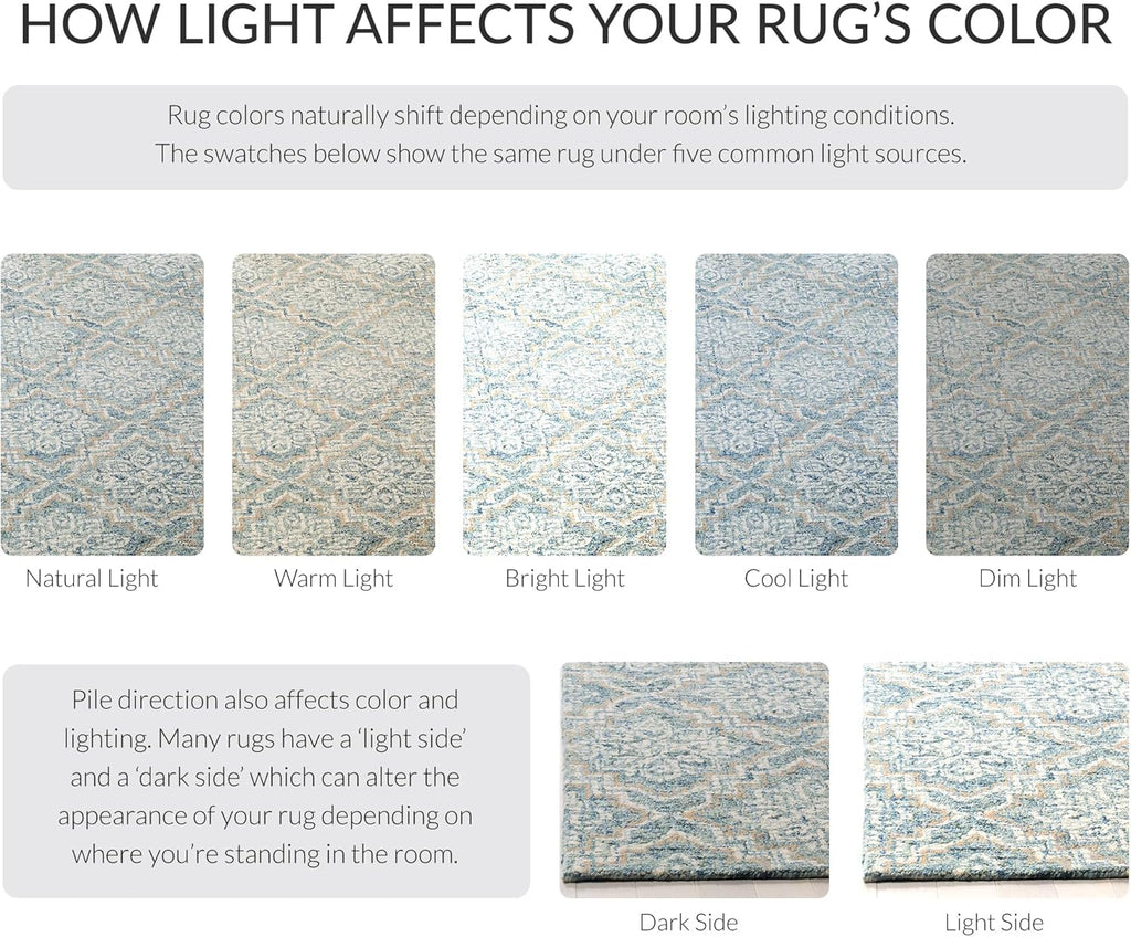 Abstract Area Rug - 10' x 14', Blue & Grey, Handmade Wool