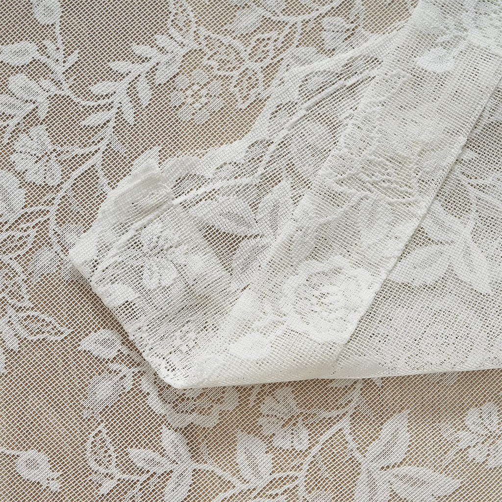 Lace Curtains 84 Inches Long - Rustic Branch Leaf Floral Patterned Ivory Sheer Lace Curtains, Scalloped Macrame