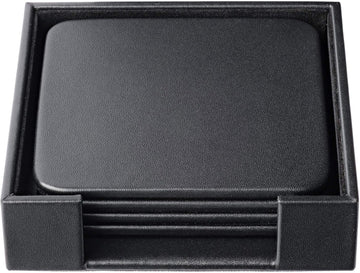 Black Leather 4-Square Coaster Set