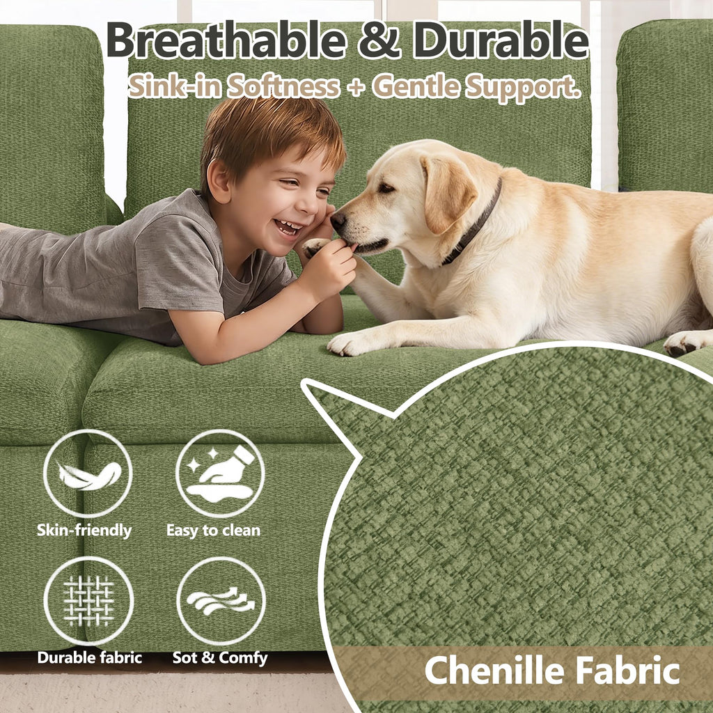Oversized 240.5" Double-Layered and Soft Cloud Couch Modular Sectional Sofa Boneless Couches 9-Seater U-Shape Couch