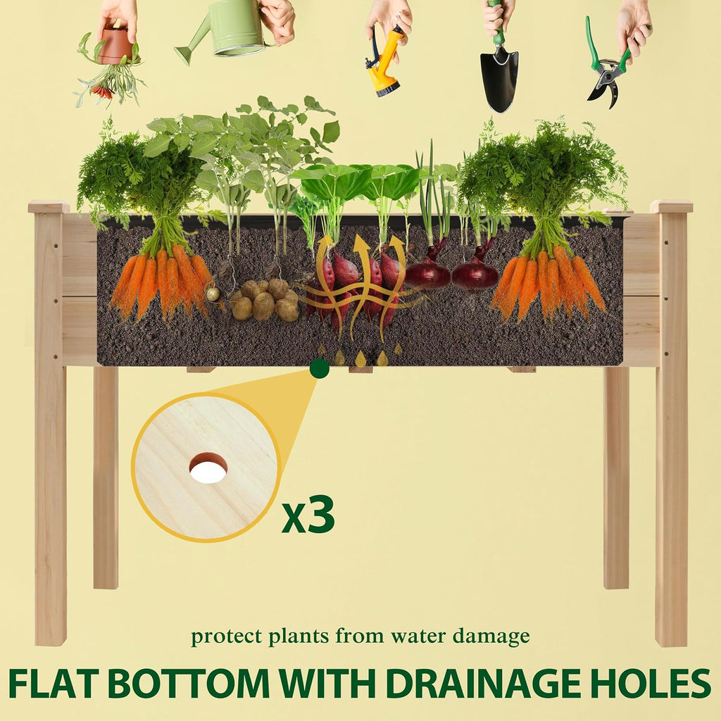 48"W x 24"D x 30"H Raised Garden Bed, Cedar Garden Bed with Detachable Black Liner, Drainage Holes, Raised Garden