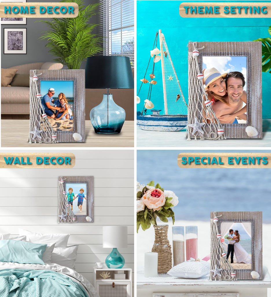 Brown Nautical Decor, 4x6 Picture Frame - 7.75 Inch