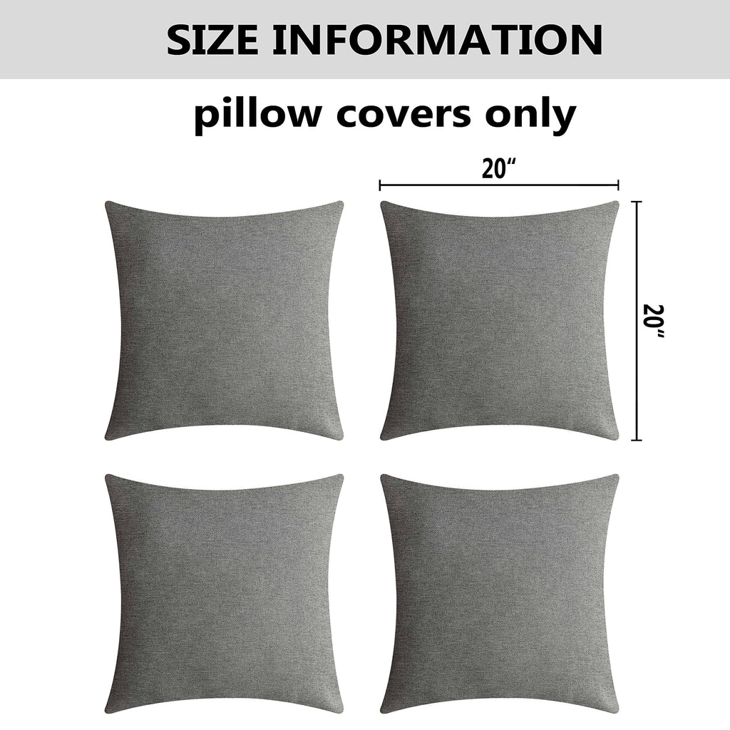 Outdoor Euro Shams Set Throw Pillows Covers 20x20 Grey Couch Pillow Covers Decorative Pillowcase, 20inch, 50cm, Pack