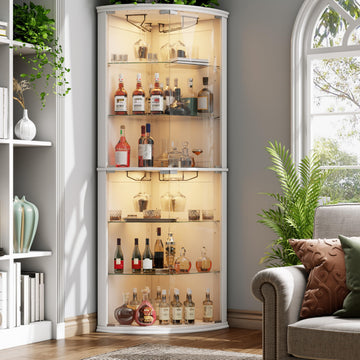 70" Corner Bar Cabinet with LED Lights, 6-Tier Modern Wine Cabinet