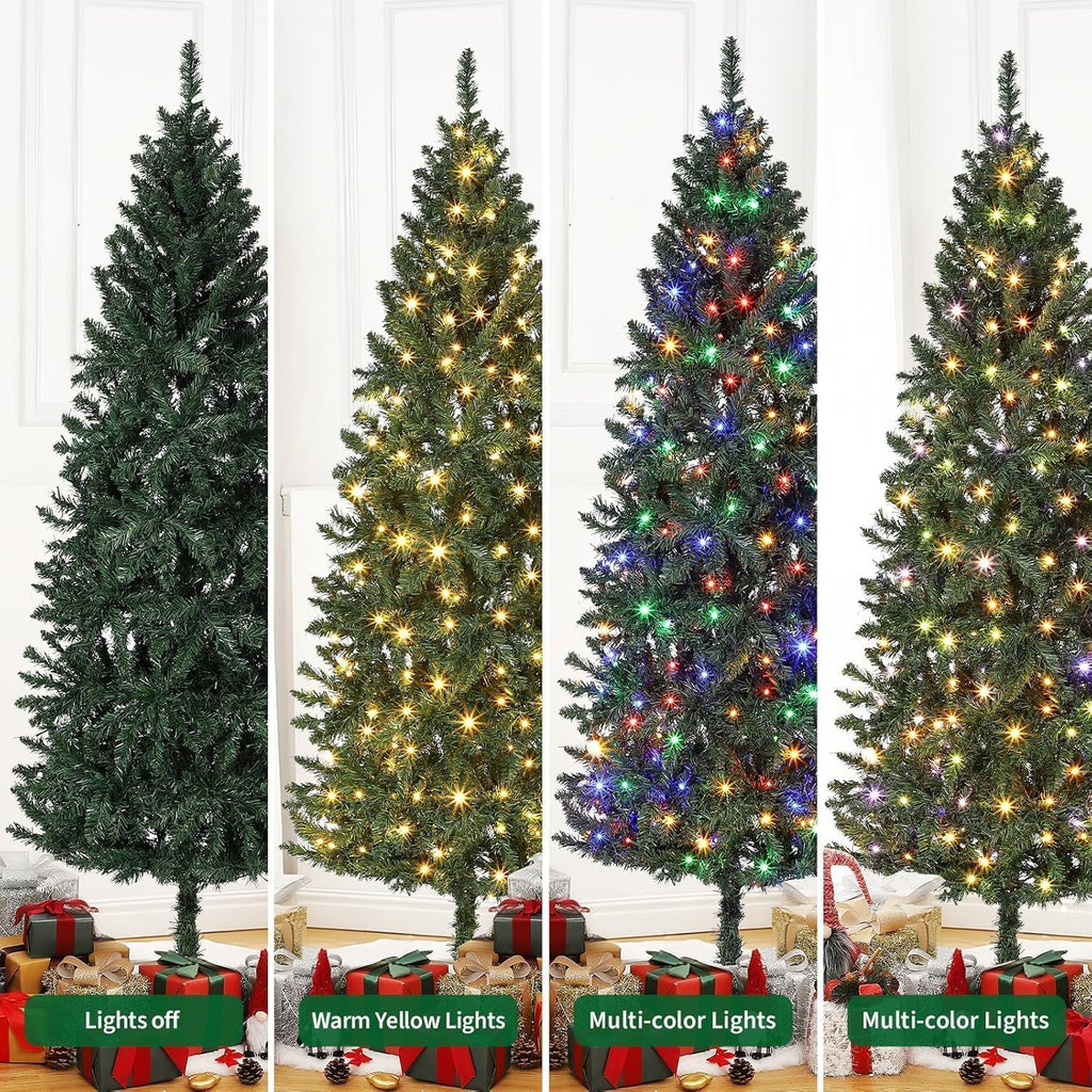 Christmas Trees with Lights ,Tall Pre-Lit Artificial Pencil Slim Christmas Trees with Dual Color LED