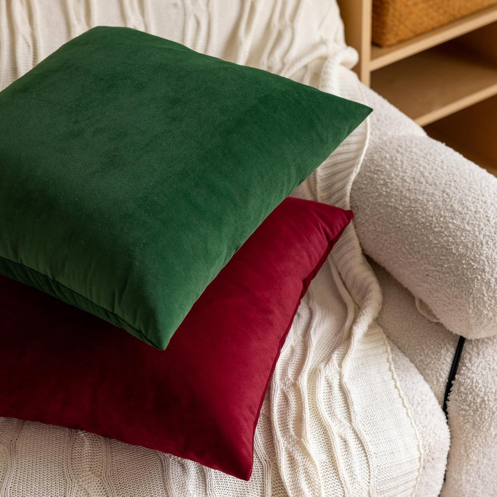 18x18 Velvet Pillow Covers Christmas Green Decorative Square Throw Pillowcase Soft Solid Cushion Covers - Set of 4