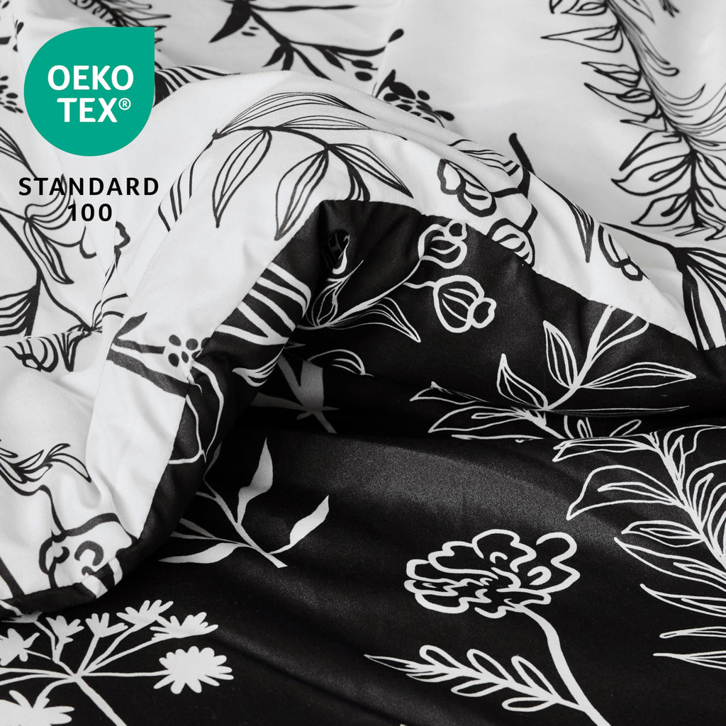 Floral Comforter Set Black Bedding Set - 3 Pieces Bed in a Bag with 1 Soft Reversible