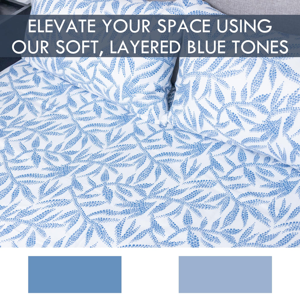 Blue Floral Queen Sheet Set - Super Soft 4 Piece Breathable Blue Pattern Floral Bedding with Deep Pocket Fitted Sheet