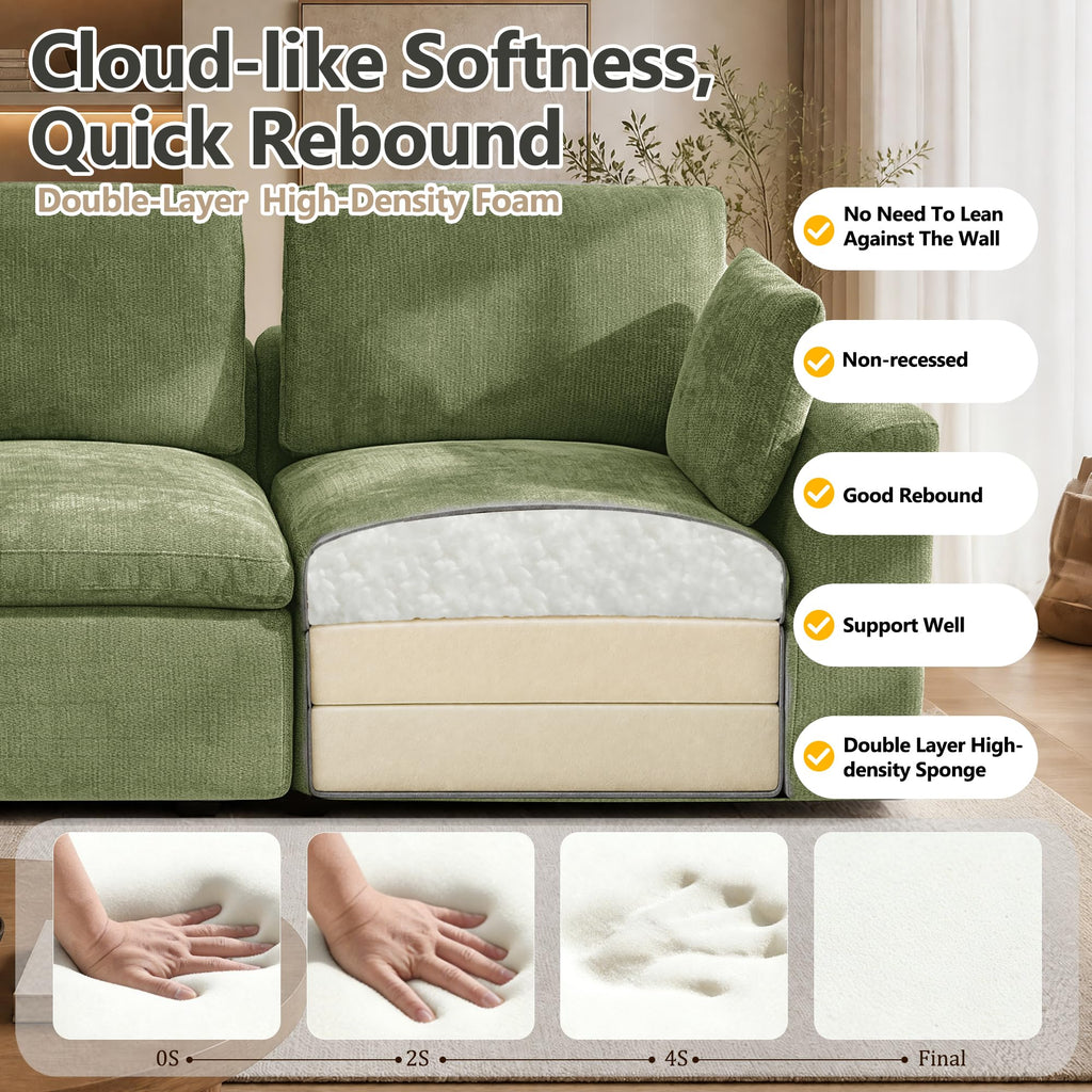 Oversized 240.5" Double-Layered and Soft Cloud Couch Modular Sectional Sofa Boneless Couches 9-Seater U-Shape Couch