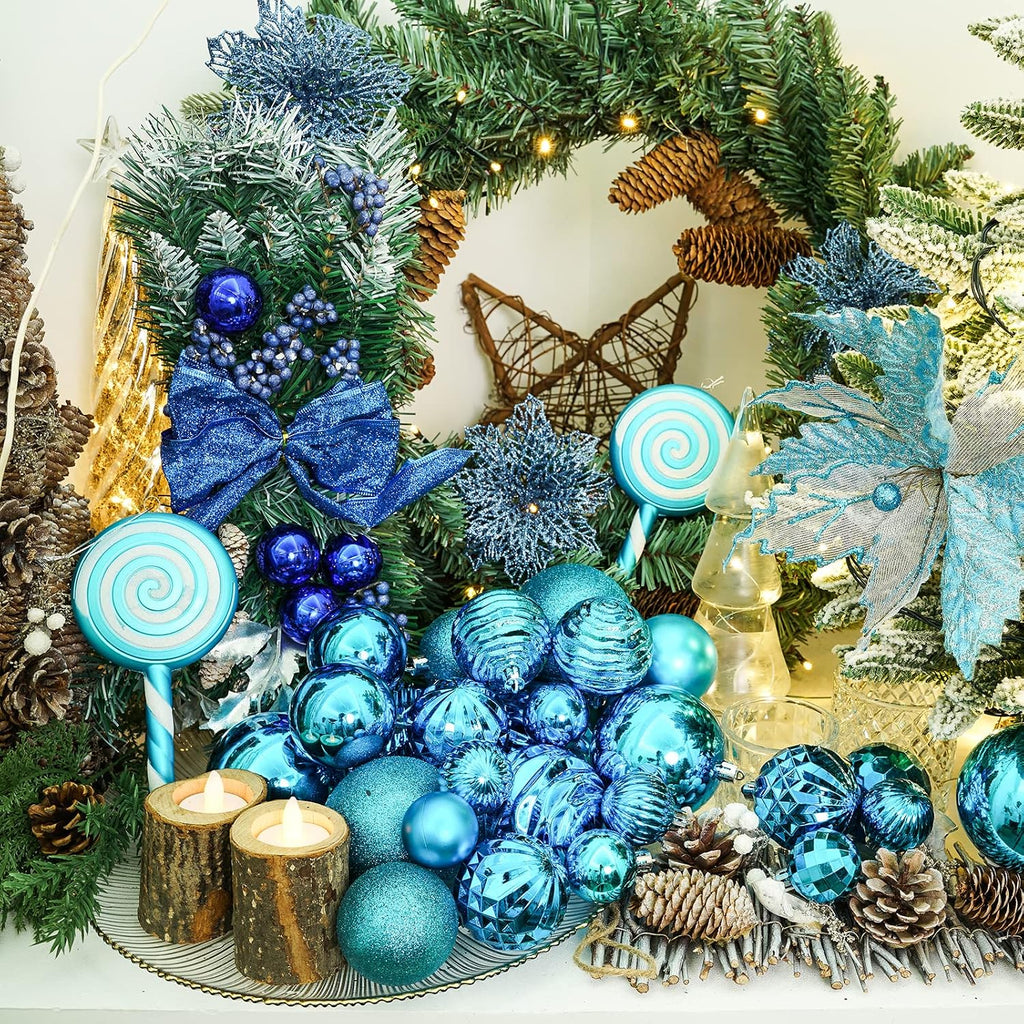 60mm/2.36" Christmas Ball Ornaments Shatterproof Christmas Ornaments Set Decorations Balls - (2.36'', Lake Blue) - Set of 24