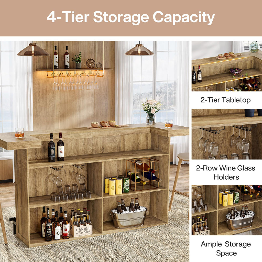 70.9" Large Bar Table with Storage, Wooden Home Bar Unit