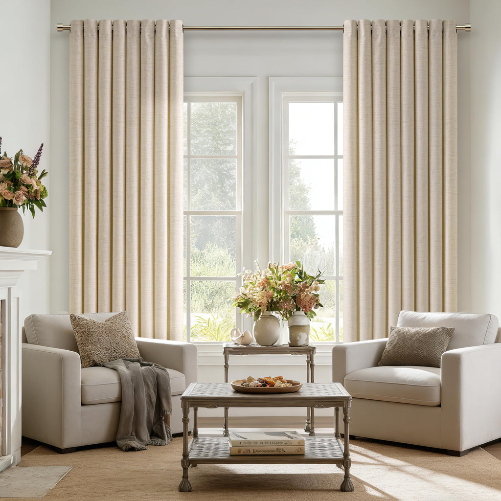 102 Inch Length Warm Beige Curtains Ecru Flax Burlap 2 Panels