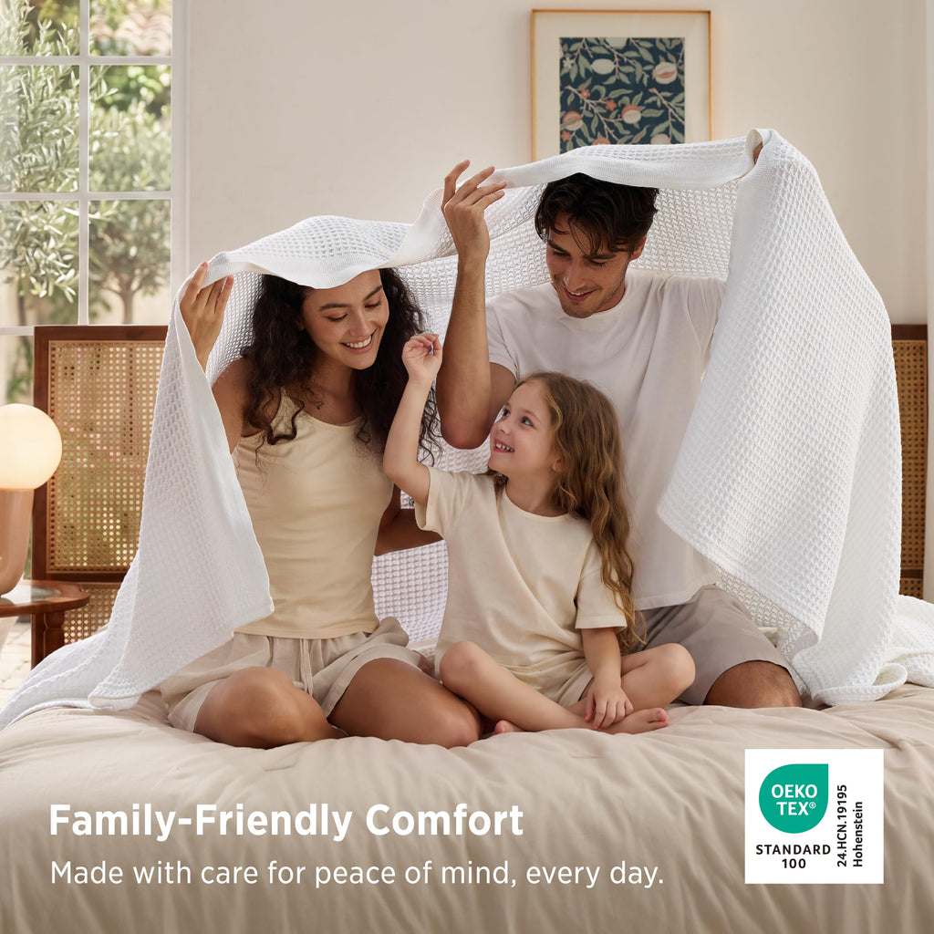 100% Cotton Blanket, Waffle Weave, White, 90"x90"