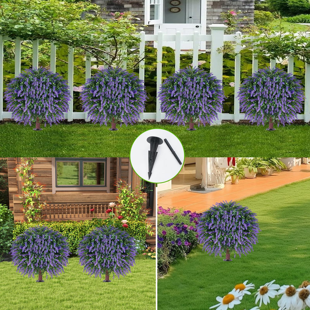 24" Artificial Lavender Topiary Ball Tree 2-Pack, UV Resistant Outdoor