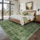 8x10 Washable Vintage Green Area Rug, Low Pile Non-Slip Carpet for Living Room Bedroom