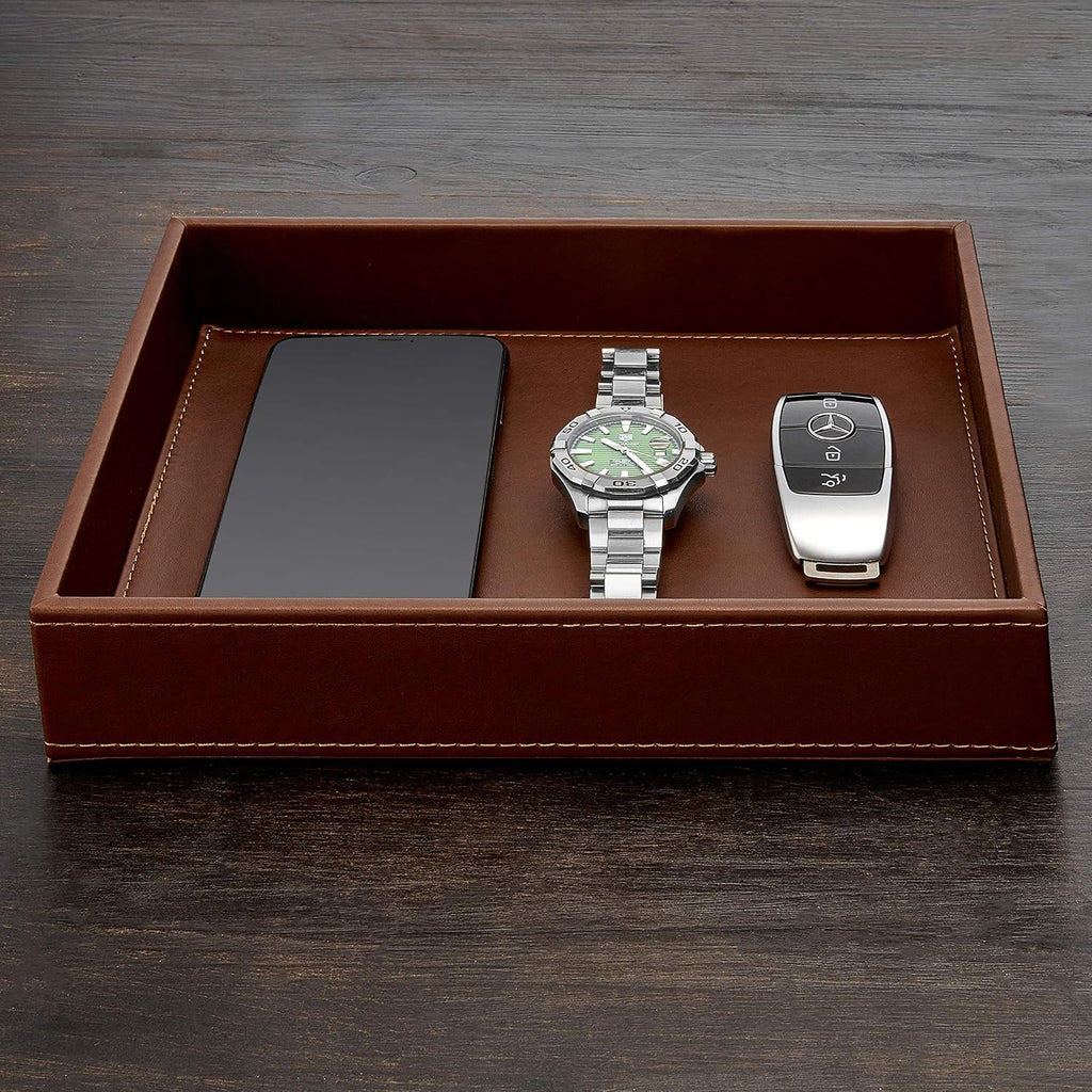 Valet Tray for Men - Nightstand Organizer EDC Tray for Wallet and Keys - Bedside Dresser Catch All Dump Key Bowl