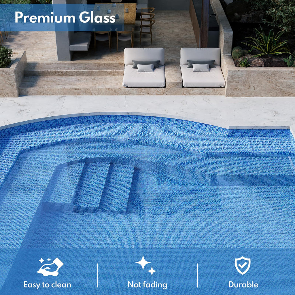 Mixed Blue Glass Mosaic Tiles, Pool Tiles, 12x12 Inch Glass Tile Backsplash, Bathroom Shower Wall and Swimming Pool