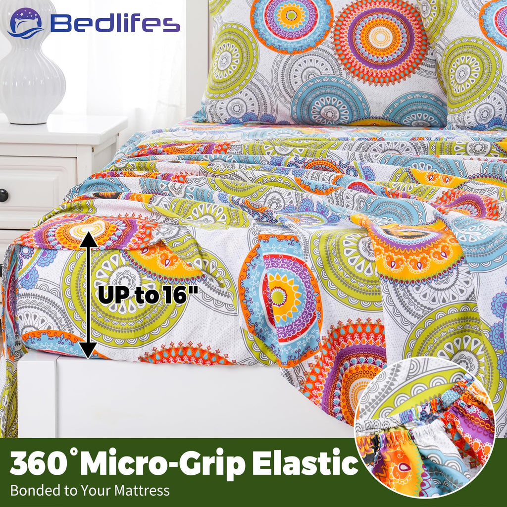 California King Floral 4-Piece Sheet Set - Cooling Sheets Blend Rayon Derived from Bamboo, Soft & Breathable, Deep