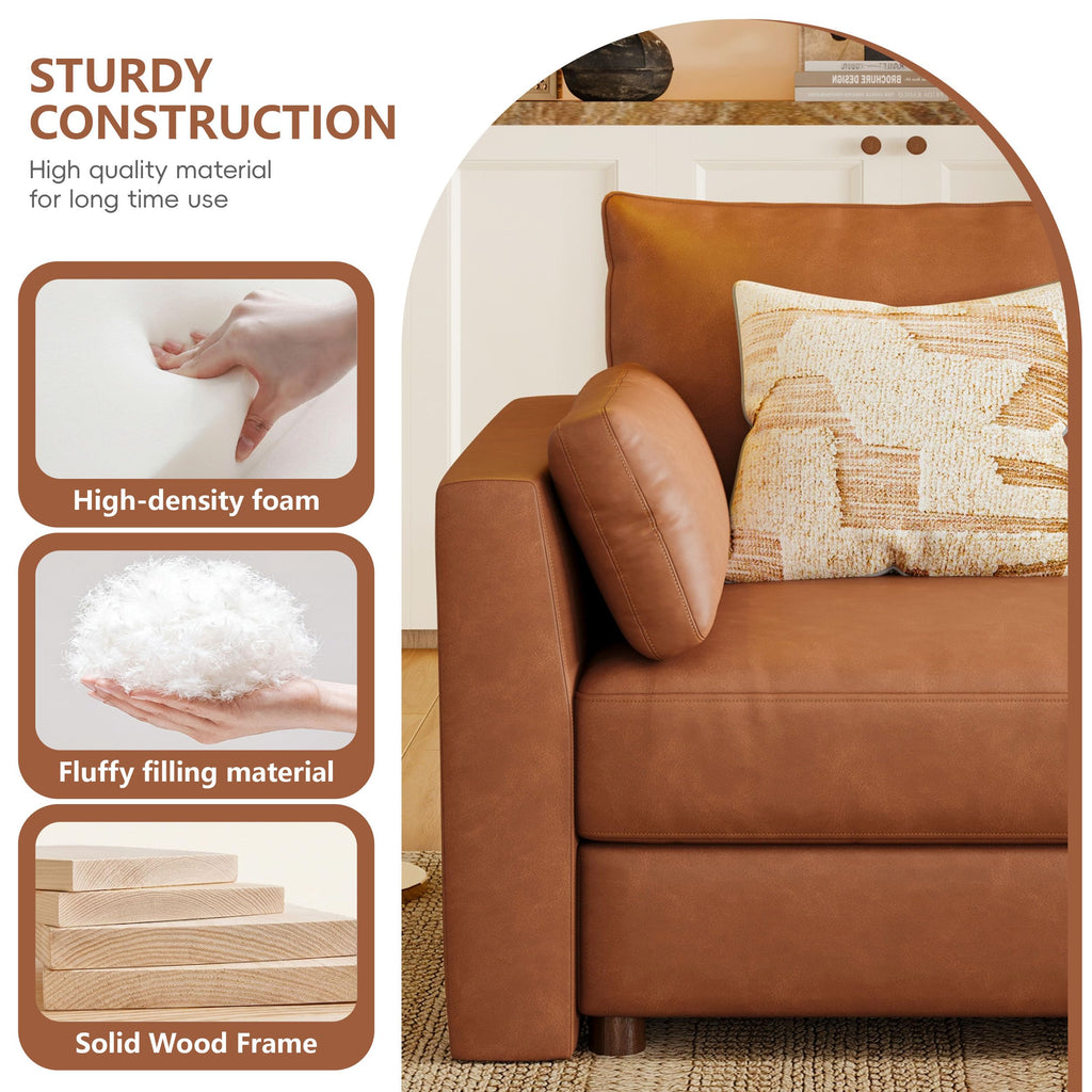 Faux Leather Modular Sectional Sofa Wide V Shaped Couches Brown