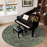 8ft Green Round Washable Area Rug for Living Room Vintage Boho Non Slip Circle 8x8 Large Rug Distres