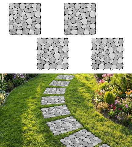 4PCS Natural Stone Decking Tiles, 11.8"x11.8" Outdoor & Indoor DIY Interlocking Flooring, Marble Stepping Stones