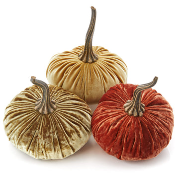 Set of 3 Velvet 6.25 Inch Pumpkins, classic orange pumpkin, Thanksgiving centerpiece, elegant luxe accent for the