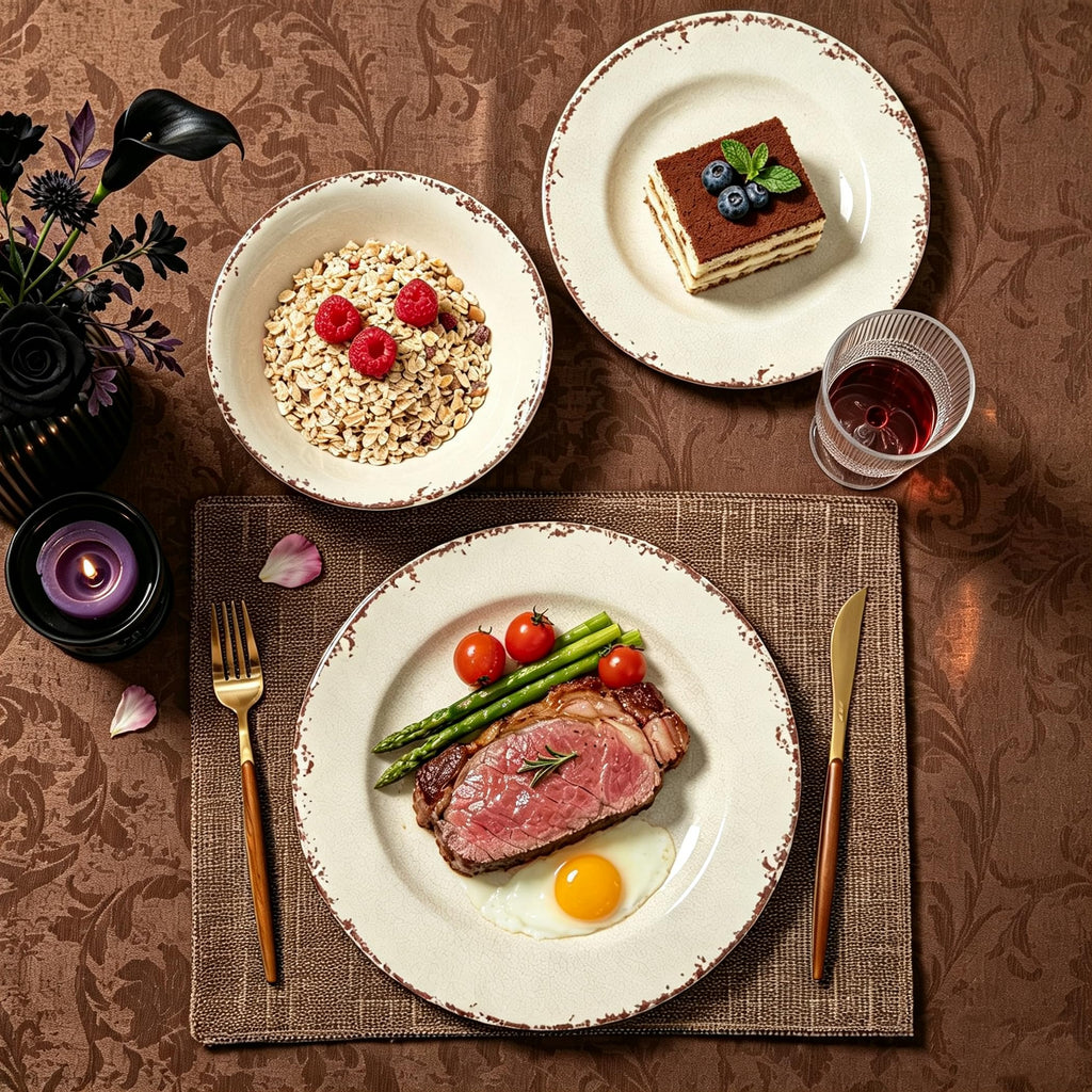 Melamine Dinnerware Sets for 4, Unbreakable Plate and Bowl Set for Outdoors
