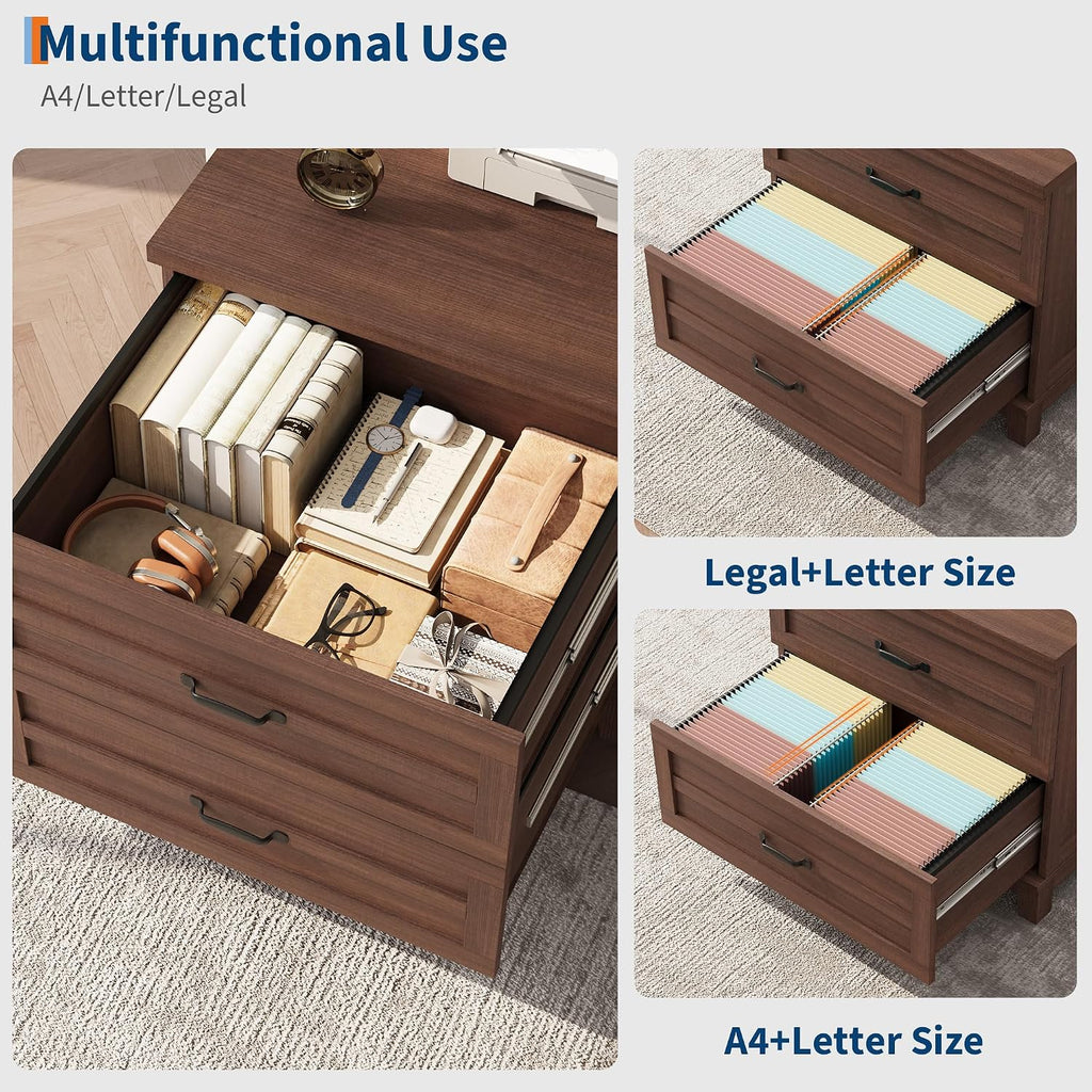 2 Drawer Farmhouse Lateral File Cabinet , Deep Filing Drawers Fit Legal Letter & A4 Hanging Files, Wide Storage