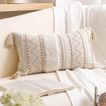 12x20 Lumbar Pillow Cover, Cream Neutral Beige Rectangular Decorative Cushion Cover, Boho Accent Pillowcase with