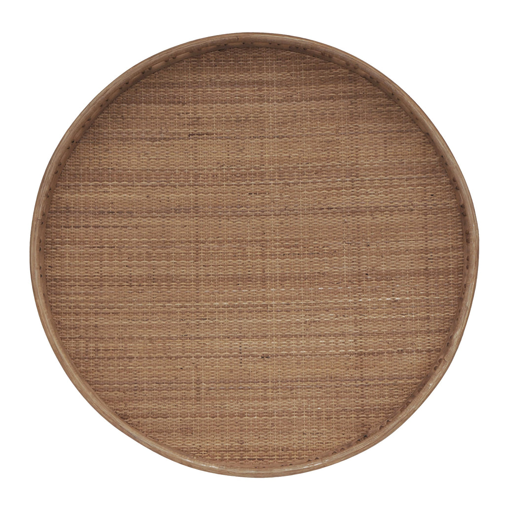 Boho Rattan Coffee Table Round, Handwoven Modern Style Round Wicker Coffee Table, 32x18 '' Brown