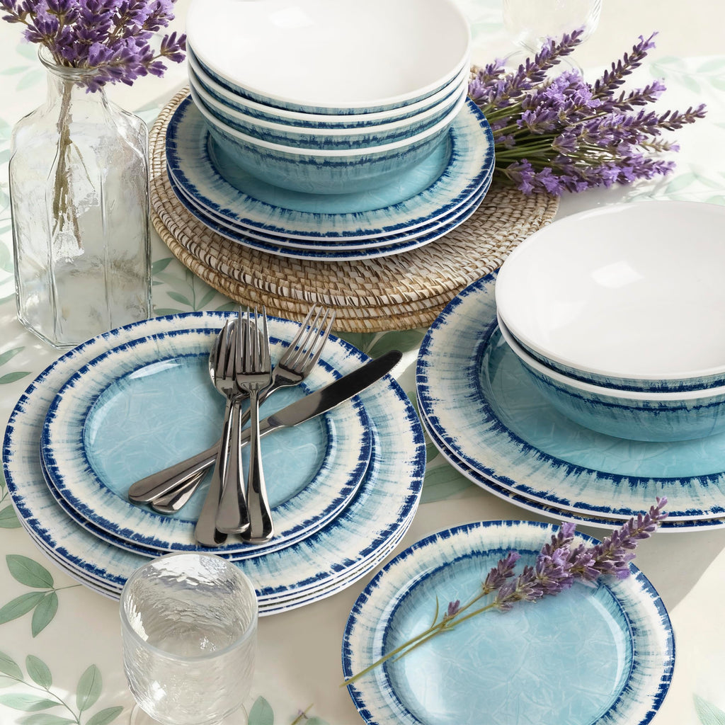 Melamine Dinnerware Set of 18 Pcs Dinner Dishes Set, Lightweight Unbreakable for Indoor and Outdoor Use, BPA Free