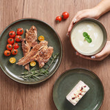 Stoneware Dinnerware Sets Service for 4, 12 pcs Reactive Glaze Plates and Bowls Sets, Handmade Ceramic Dish Set