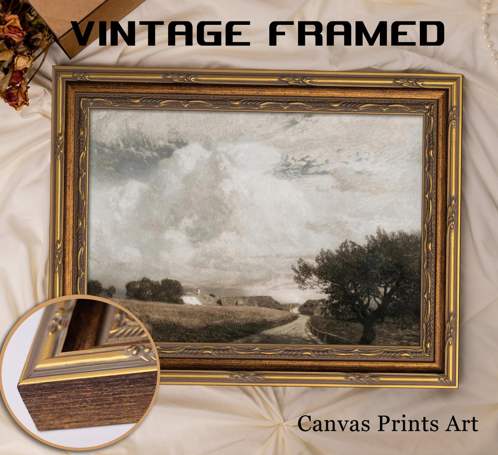 Vintage Framed Country Farm Landscape Path Canvas Wall Art 12x16in
