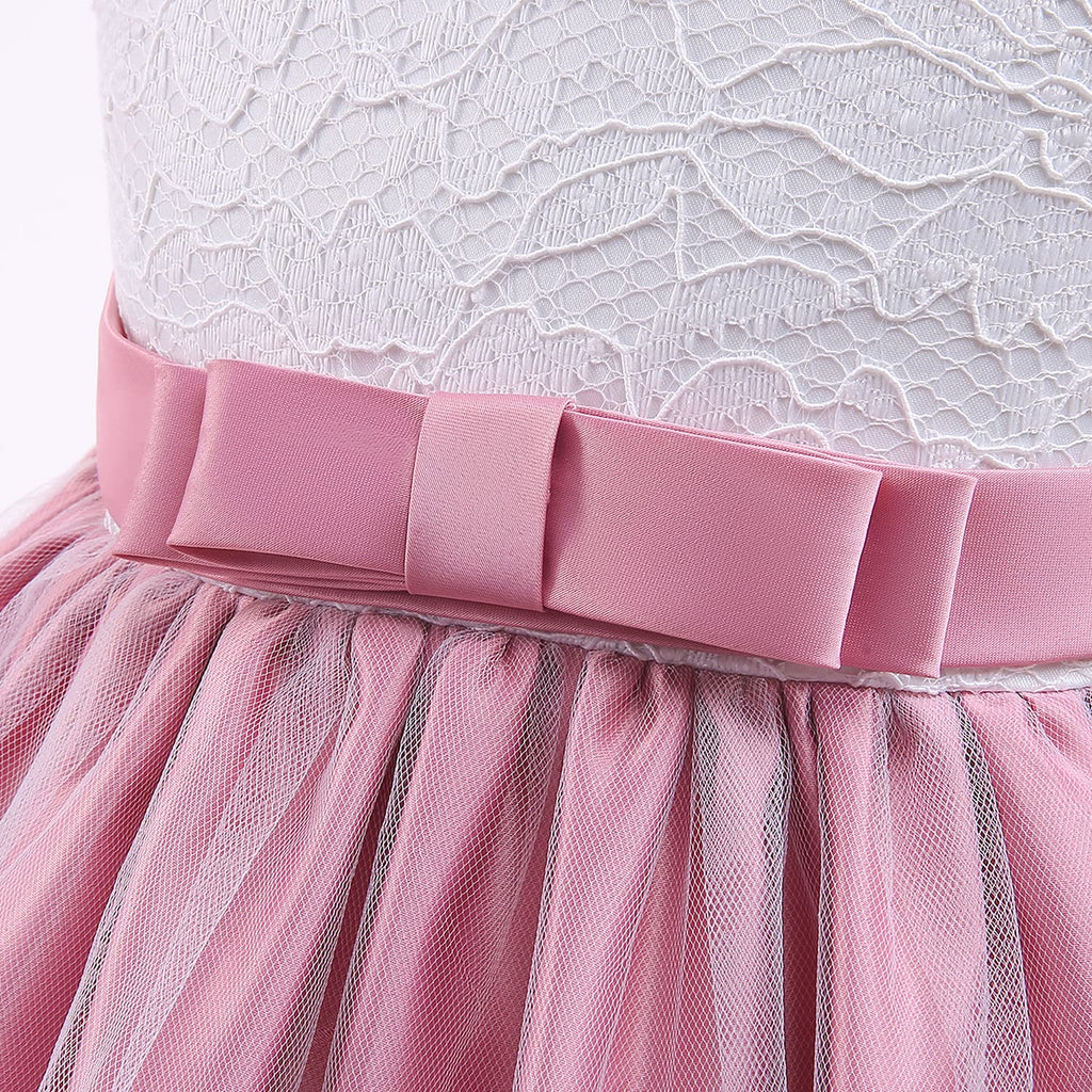 Baby Girls Lace Dress Bowknot Flower Dresses Wedding Pageant Baptism Christening Tutu Gown