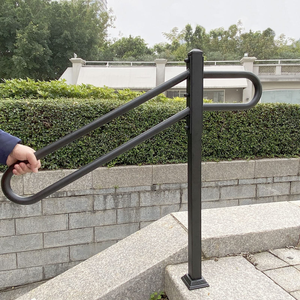 28"-8.5" L X 35.5" H Single Post Wrought Iron Handrails for Outdoor