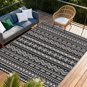Black and White Vertical Stripe Outdoor Rug Waterproof Mat